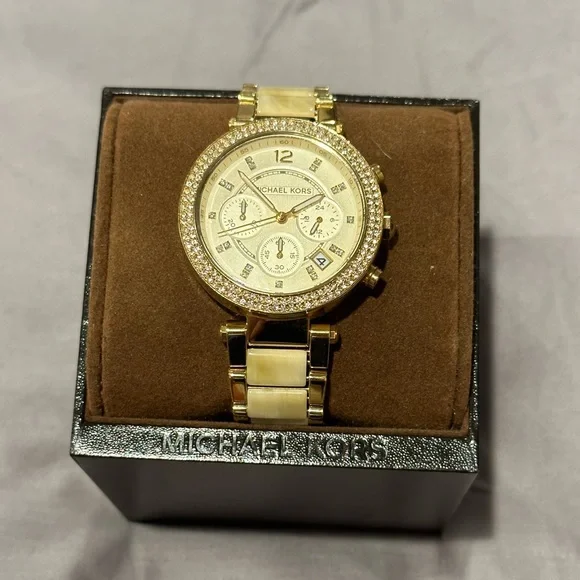 Michael Kors Turtle Shell Women\'s Watch Gold Michael Kors Tortoise Diamond Bezel Dress Wrist Watch for  main image 4